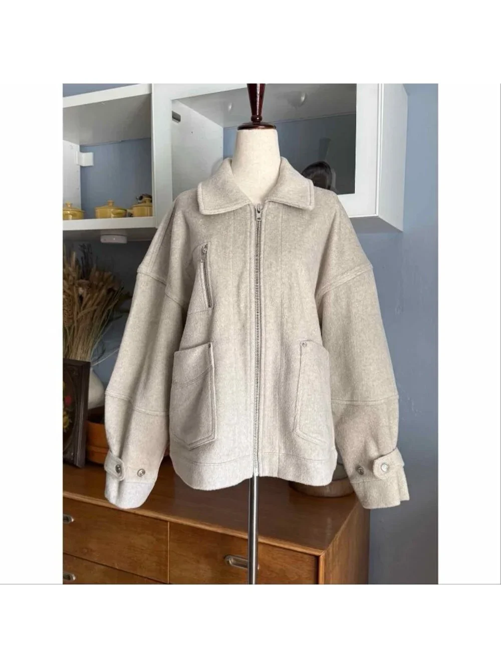 Free People We The Free Sally Chore Jacket Size S Beige/Gray